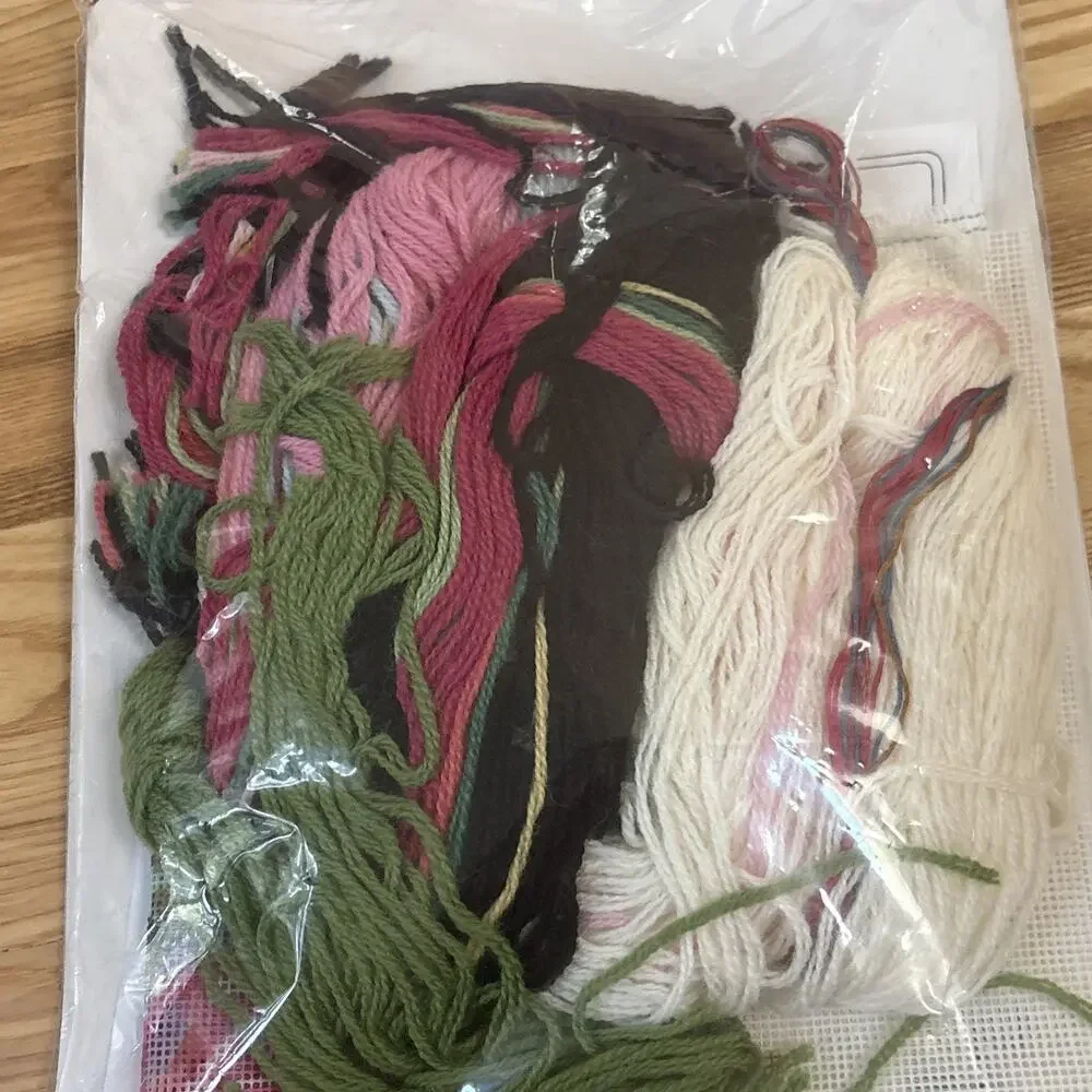 Vintage Grandmillenial Wool Needlepoint Kit Ribbon Bow And Roses Pink 13 Mesh